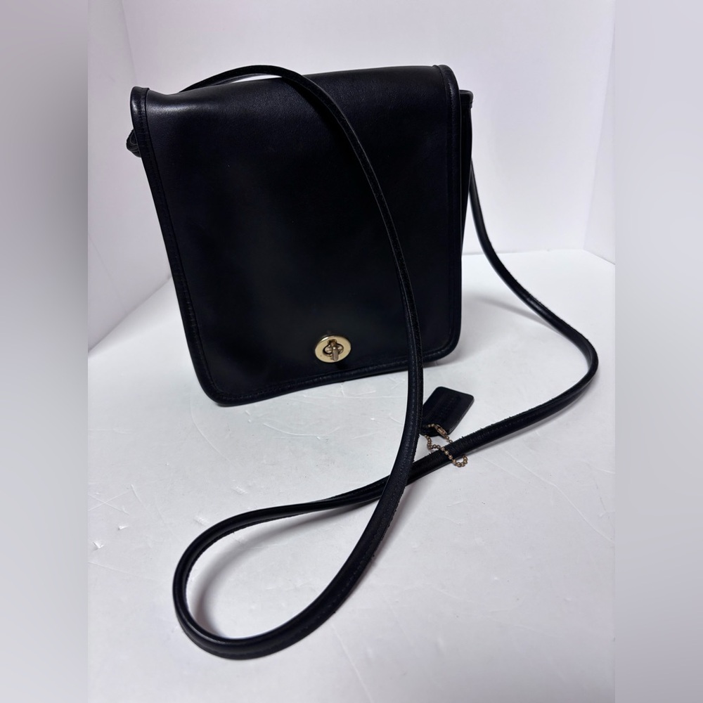 VTG COACH #9620 COMPACT POUCH LEATHER CROSSBODY MESSENGER BAG BLACK MADE IN USA